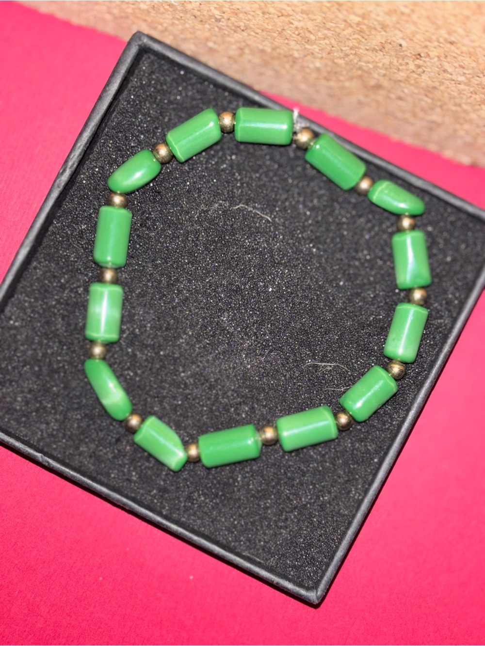 Green Beaded Stretch Bracelet - Unbranded